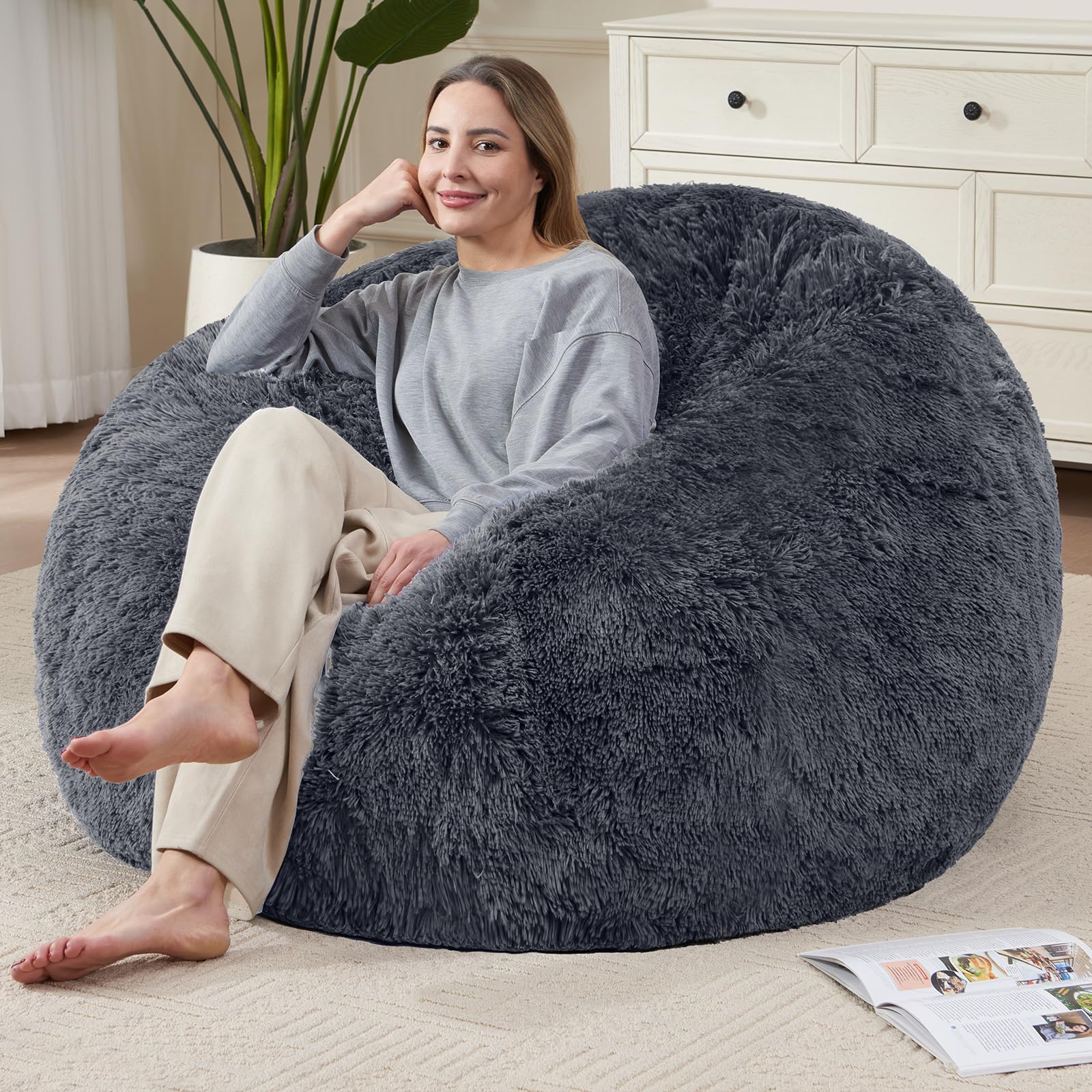 Photo 1 of **PARTIAL SET/ NOT STUFFED BAG ONLY**  Bean Bag Cover (No Filler) Soft Faux Fur Stuffed Animal Bean Bag Storage, Fluffy Plush Bean Bag Chair Cover Washable, Comfy Bean Bag Covers for Adults Kids Teens