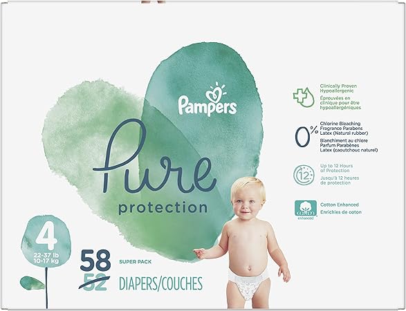 Diapers Size 4 - Pampers Pure Protection Disposable Baby Diapers, 58