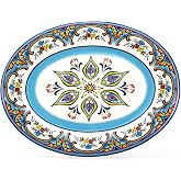 Euro Ceramica Zanzibar Collection 18-Inch Large Oval Platter | Serving Tray | Turkey Platter | Holiday Center Piece , Multicolor