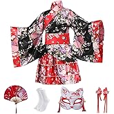 CRFASIBE Anime Costumes for Kids Girls Halloween Japanese Kimono Geisha Costume Kids Robes with Accessories
