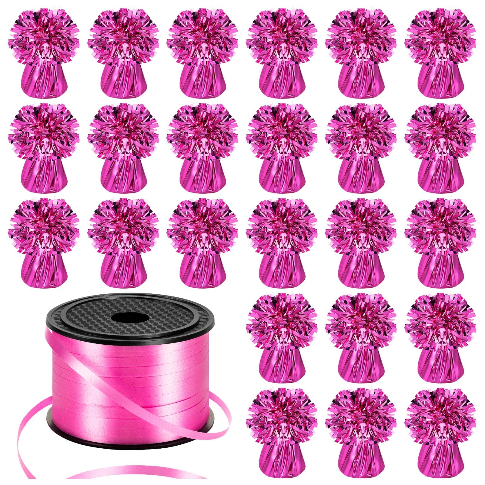 Photo 1 of 24 PCS Balloon Weights Metallic Anchor, Balloon Holder Heavy Weights with 1 Roll Pink Crimped Ribbon for Balloons Table Party Favor Birthday Decor(Pink)