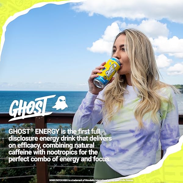 GHOST ENERGY DRINK – 12-PACK, SOUR PATCH KIDS BLUE RASPBERRY, 16OZ – ENERGY & FOCUS & NO ARTIFICIAL COLORS – 200MG NATURAL CAFFEINE, L-CARNITINE & TAURINE – GLUTEN-FREE & VEGAN
