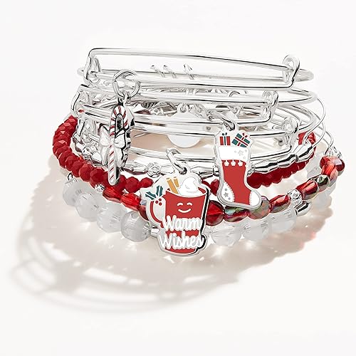 Alex and Ani Warm Wishes Expandable Bangles for Women, Red, Shiny