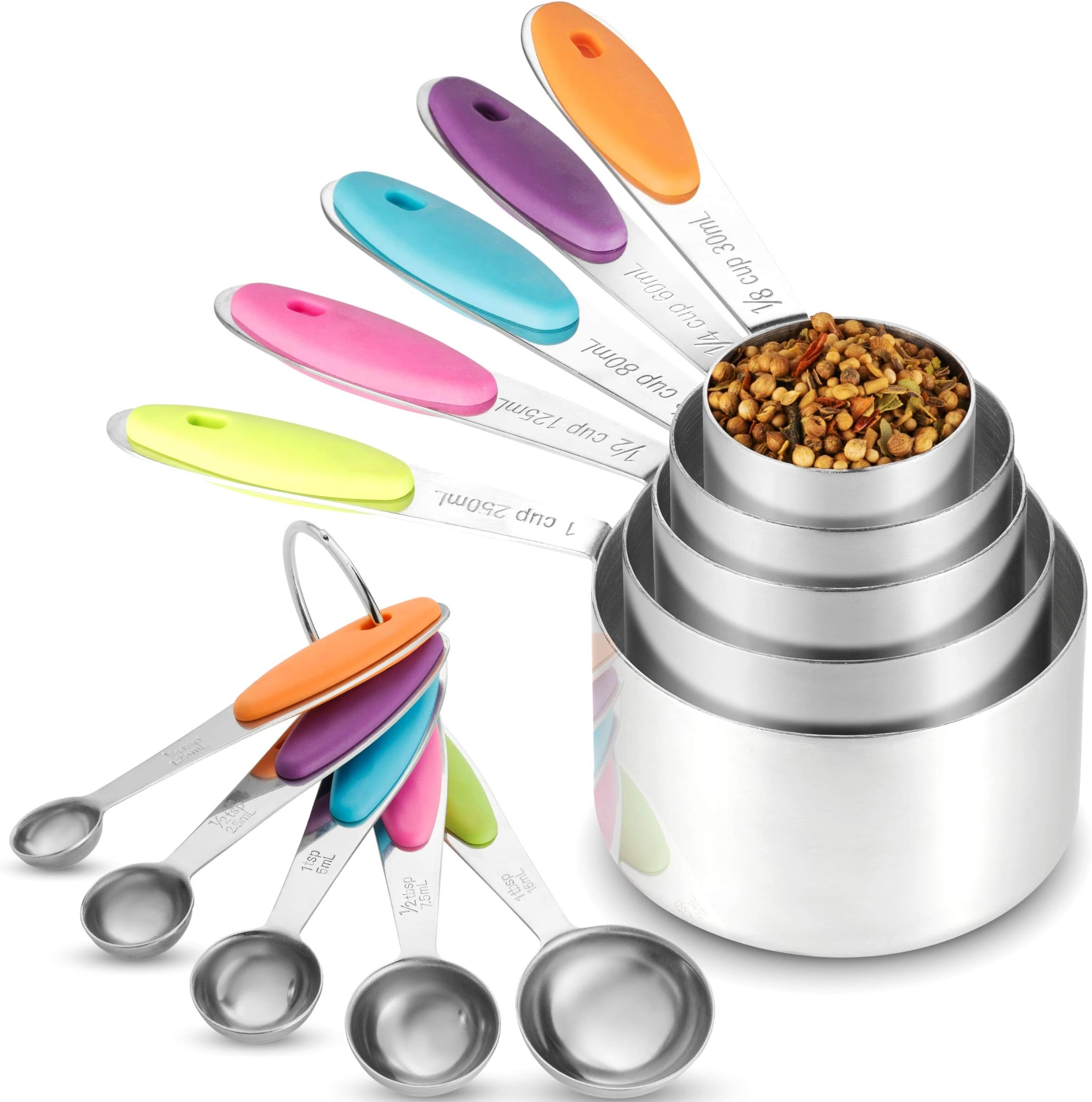 Klee Utensils 10-Piece Colorful Stainless Steel Measuring Cups and Spoons Set