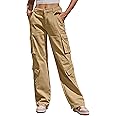 ZMPSIISA Women Pants High Waisted Cargo Pants Combat Military Wide Leg Casual Trousers 8 Pockets