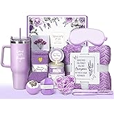 Birthday Gifts for Women Self Care Get Well Soon Gifts, Lavender Relaxing Spa Gift Basket - Care Package w/ Luxury Flannel Blanket & 40 oz Tumbler, Mother's Day Christmas Gift for Mom Her Wife Sister
