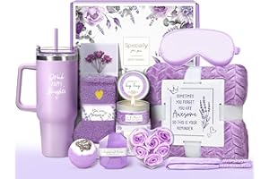 OUFRENN Birthday Gifts for Women Self Care Get Well Soon Gifts, Lavender Relaxing Spa Gift Basket - Care Package w/ Luxury Flannel Blanket & 40 oz Tumbler, Mother's Day Christmas Gift for Mom Her Wife Sister