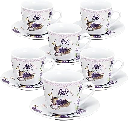 Amazon Ufengke 5オンス パープル ラベンダー セラミック ティーカップ ソーサーセット 6個セット 小さなセラミックコーヒーカップ ティーカップセット 子供用 Ufengke カップ ソーサー
