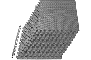 ProsourceFit Puzzle Exercise Mat ½ in, EVA Interlocking Foam Floor Tiles for Home Gym, Mat for Home Workout Equipment, Floor Padding for Kids, Grey, 24 in x 24 in x ½ in, 48 Sq Ft - 12 Tiles