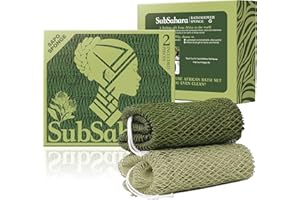 SubSahara Authentic African Net Sponge - 2 Pieces Exfoliating Scrubber for All Skin Types, Bath Sponge for Face & Body, Travel Portable, Durable, Gentle Exfoliation (Olive Green & Light Green)