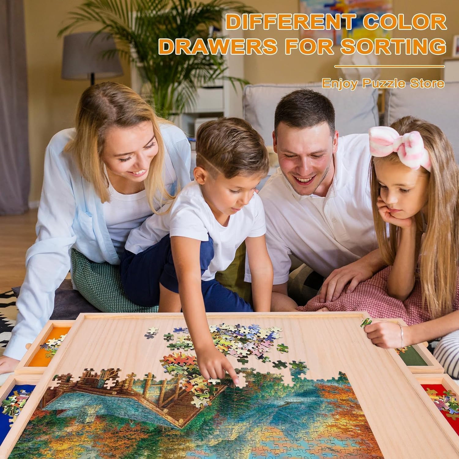 Rotatable 360-Degree Wheels Puzzle Board with Drawers and Cover 1000 Pieces Lightweight Portable Wooden Puzzle Table for Adults Kids Size 30
