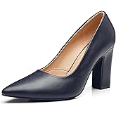 Trary Heels for Women Closed Pointed Toe Chunky Pumps Shoes Women Block High Heels Comfortable Slip-On Dress Office Party Wedding Shoes 3.54" Heel