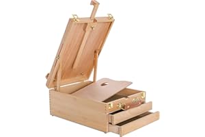 U.S. Art Supply Extra Large 2 Drawer Adjustable Wood Sketchbox Easel with Storage - Portable Artist Desktop Easels for Drawing, Painting, Premium Beechwood - Table top Easel with Paint Palette, Case