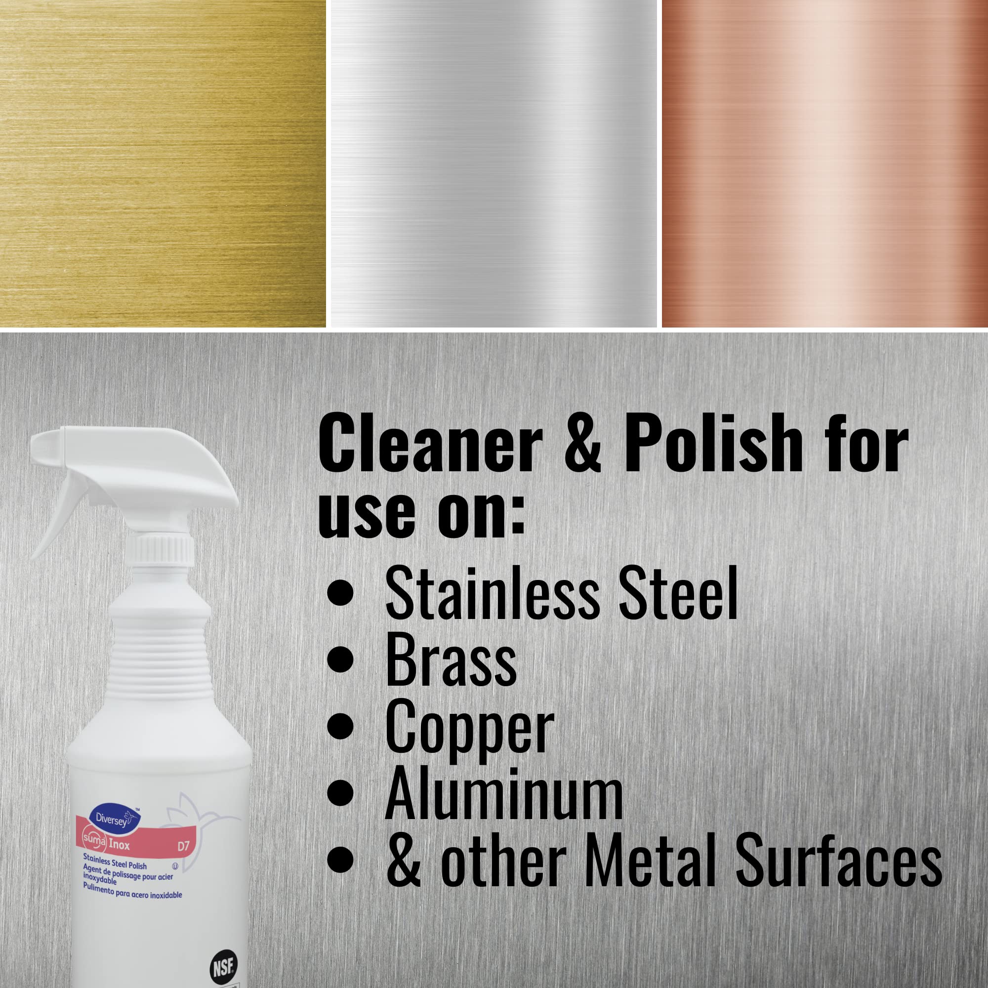 Diversey 94368259 SUMA INOX Stainless Steel Polish, Cleans Appliances, Brass, Copper & Polishes Metals, Ready-to-Use Spray, 32-Ounce