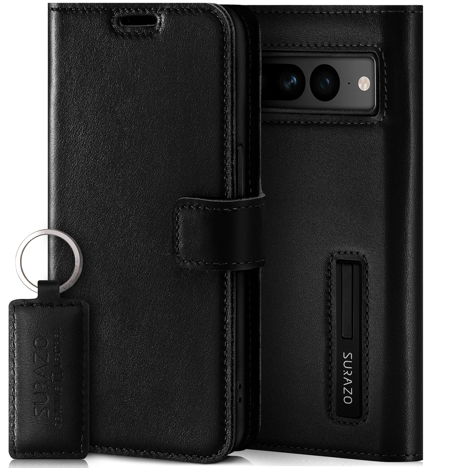 SURAZO Leather Wallet Mobile Phone Case Compatible with Google Pixel 8 - Flip & Fold Smartphone Case with Stand, RFID Blocker, Magnet Closure, 3 Slots for Bank Cards - Handcrafted European Leather