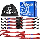 Ratchet Straps 4 Pack - 1,826 Lbs Break Strength 1 in x 15 Ft Medium Duty Ratchet Tie Down Straps with S Hooks Set for Truck, Cargo Van, Trailer, Motorcycle (Red)
