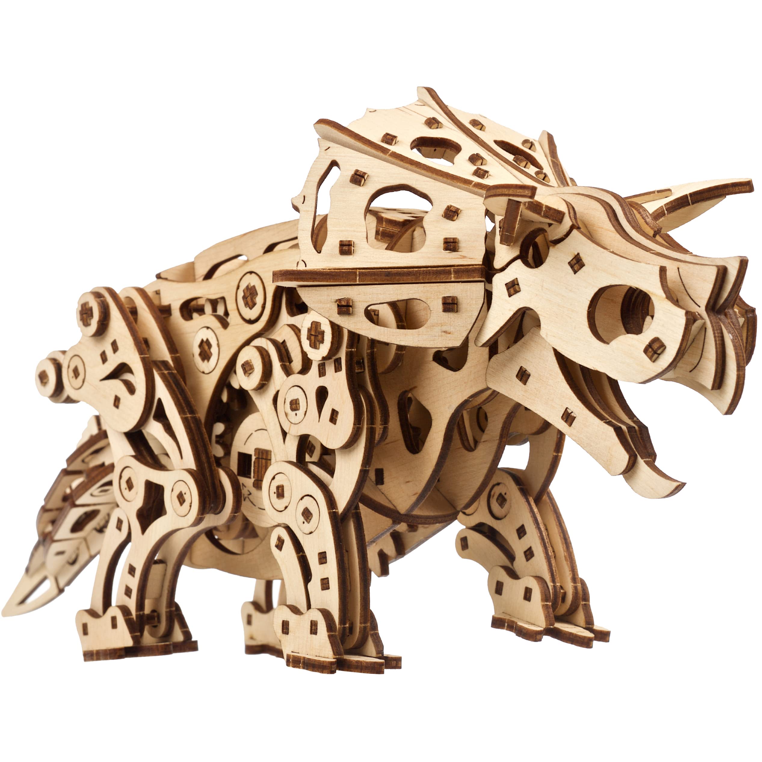 Ugears Triceratops Mechanical Model Kit - DIY Walking Dinosaur Automaton 3D Wooden Puzzles for Adults Hobbies For Men - Self-Propelled Cretaceous 3D Puzzle Building Kit Gifts for Fathers Day - 400 Pcs