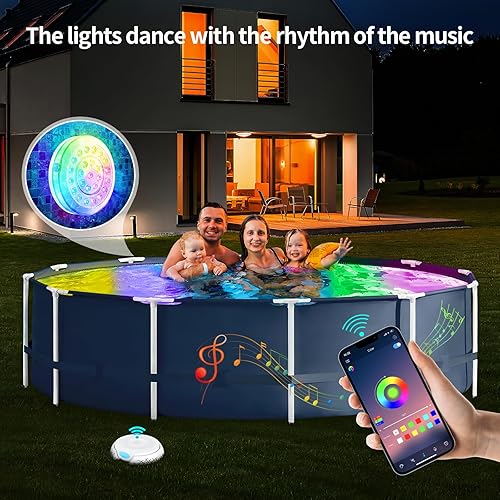 Rechargeable Submersible LED Pool Lights (4 Pack) - 16 Colors, IP68 Waterproof, Remote Control, With Magnet