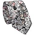BELLUNO Cotton Floral Tie for Men, Skinny Flower Necktie for Wedding, Party, Activities, Cotton Slim Tie + Gift Box