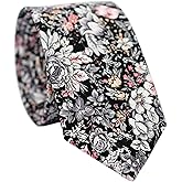 BELLUNO Cotton Floral Tie for Men, Skinny Flower Necktie for Wedding, Party, Activities, Cotton Slim Tie + Gift Box