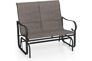 Giantex 2-Person Outdoor Glider Bench with High Backrest, Mesh Fabric, Metal Frame, 660Lbs Capacity, Rocking Chair, Swing Lov
