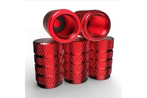 Premium Aluminum Tire Valve Stem Caps, Diamond Knurled Pattern, Red Anodized, Set of 5