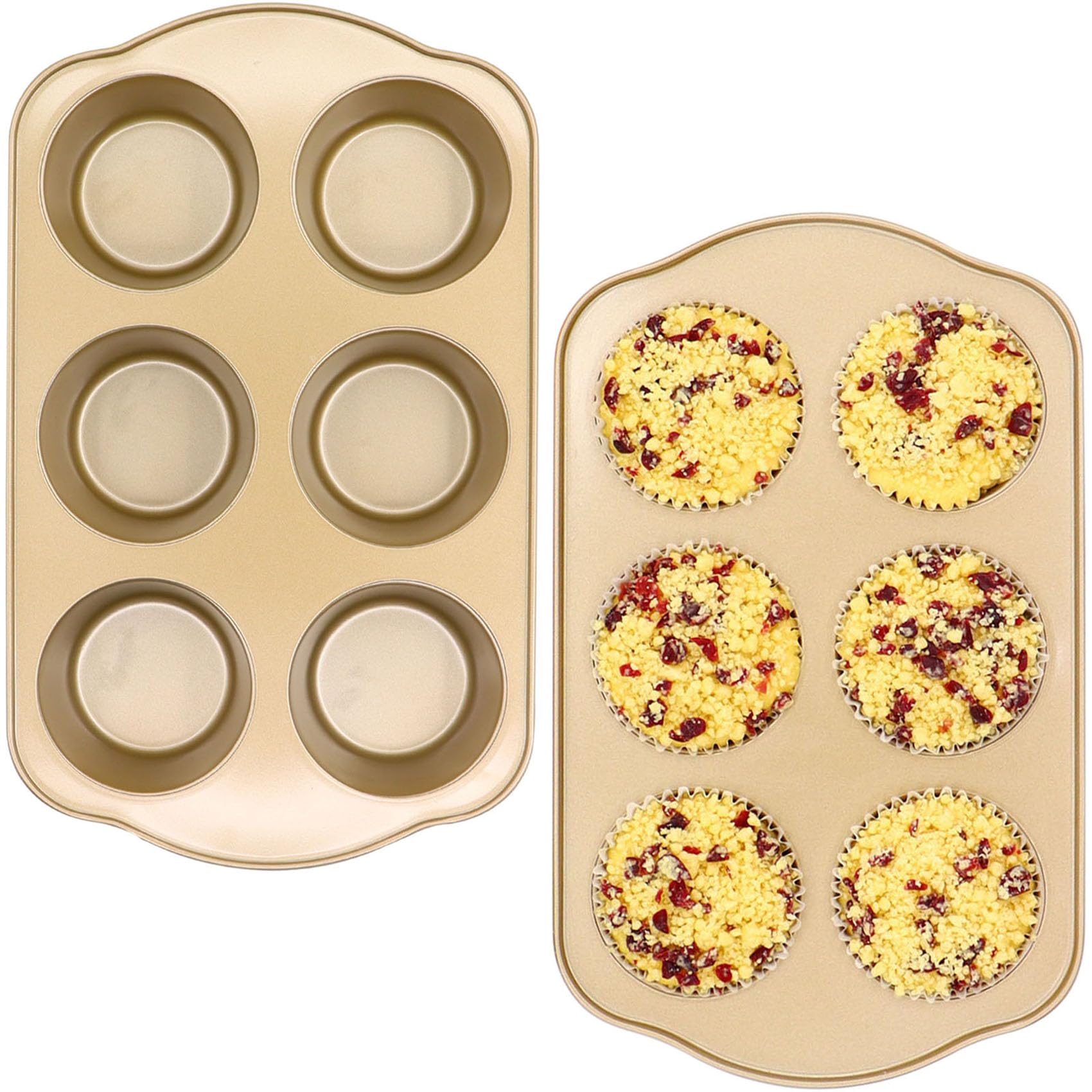 Photo 1 of JOHO BAKING Jumbo Muffin Pan 2 Pack, Nonstick Large Cupcake Pan 6 Cup, Heavy Duty 0.5mm Thick Steel Big Muffin Tins for Baking, 3.5inch Dia, Gold