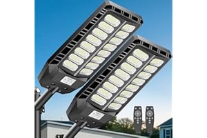 Deepn Solar Street Light, 8000W Commercial Grade Street Lights, Waterproof Solar Parking Lot Lights Dusk to Dawn Outdoor Lighting LED Security Flood Motion Sensor and Remote Control, 2 Pack