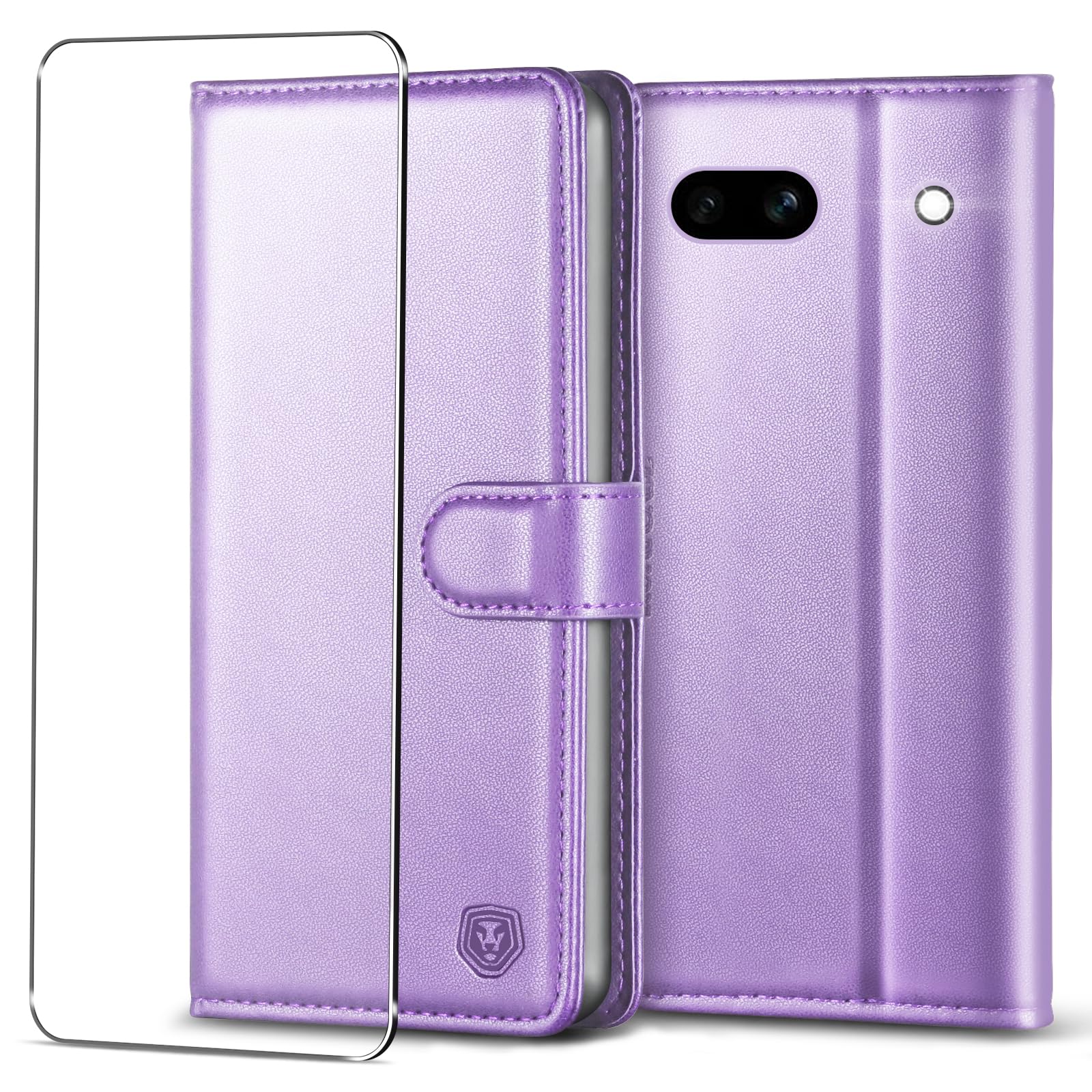 Kuafcase for Google Pixel 7a Case with 1 Screen Protector, 4 Card Slots Magnetic Closure Kickstand Shockproof Phone Case for Google Pixel 7a - Light Purple — image 1