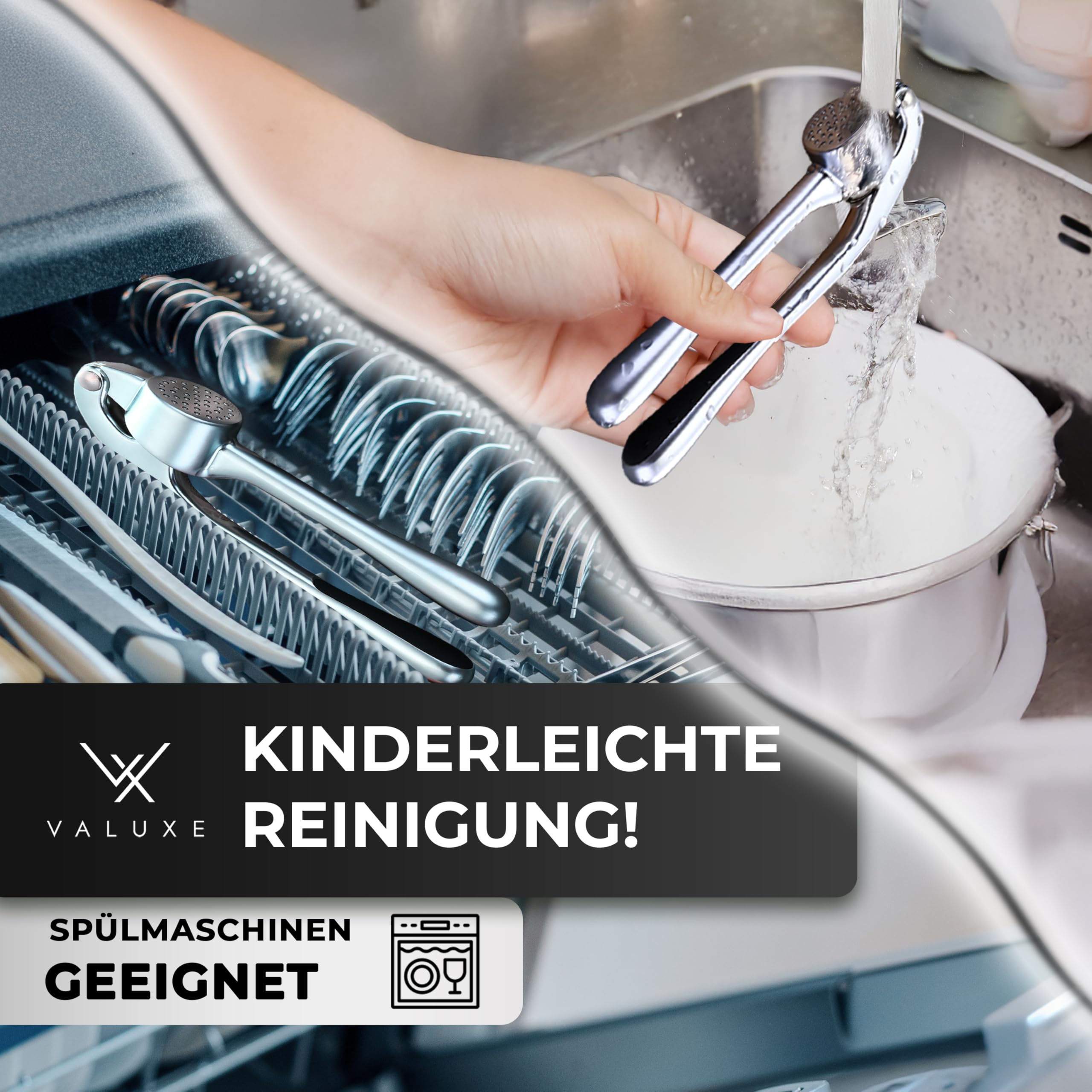 VALUXE® Knoblauchpresse spülmaschinenfest mit kraftvoller Hebelwirkung - Praktische Knoblauch-Presse - Profi Garlic Press Crusher, Handpresse hochwertig & robust 5
