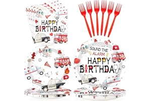 Grencian 96pcs Emergency Vehicle Birthday Party Decorations Fire Truck Plates and Napkins Ambulance Tableware Police Car Dinnerware for Kids Boys Girls Emergency Vehicle Birthday Party Decorations