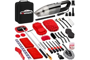 GPUSFAK 45Pcs Car Wash Cleaning Kit with High Power Handheld Vacuum Windshield Cleaning Tool with Side Mirror Squeegee Detailing Brushes Tire Brush Towels Complete Detailing Set for Car