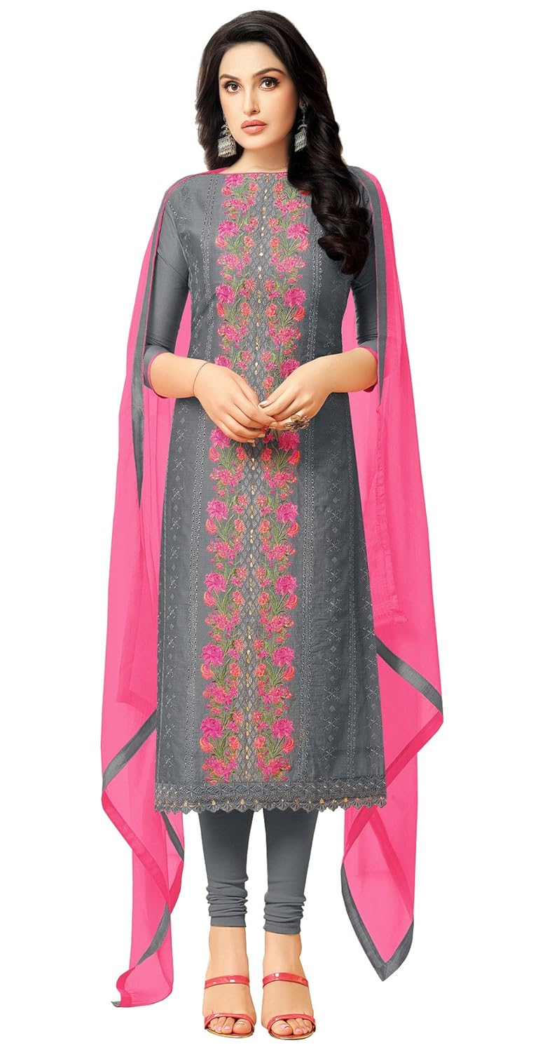 rajnandini women's heavy chanderi unstitched dress material (charcoal_free size)