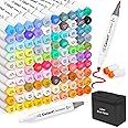 Caliart 101 Colors Brush & Chisel Alcohol Markers for Adult Coloring Book, Dual Tip Artist Sketch Art Markers, Aesthetic Cute Preppy Stuff School Supplies, Pens for Lettering Drawing Cards Planner