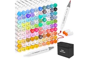 Caliart 101 Colors Brush & Chisel Alcohol Markers for Adult Coloring Book, Dual Tip Artist Sketch Art Markers, Aesthetic Cute Preppy Stuff School Supplies, Pens for Lettering Drawing Cards Planner