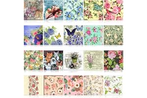 20 Pcs Assorted Decorative Napkins for Decoupage Paper Napkins Vintage Floral Cocktail Napkins Print Tissue Paper for DIY Cra