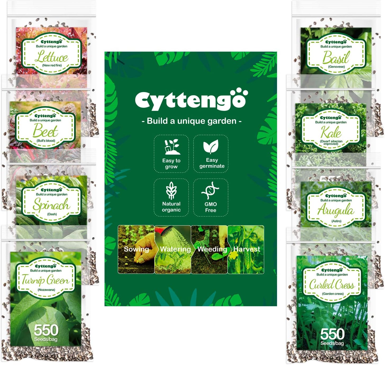 WOHOUS Lettuce Seeds 3500 Heirloom Seeds Vegetable Seeds, 8 Varieties Organic Seeds Heirloom Lettuce Seed, 100% Non-GMO Seeds for Planting