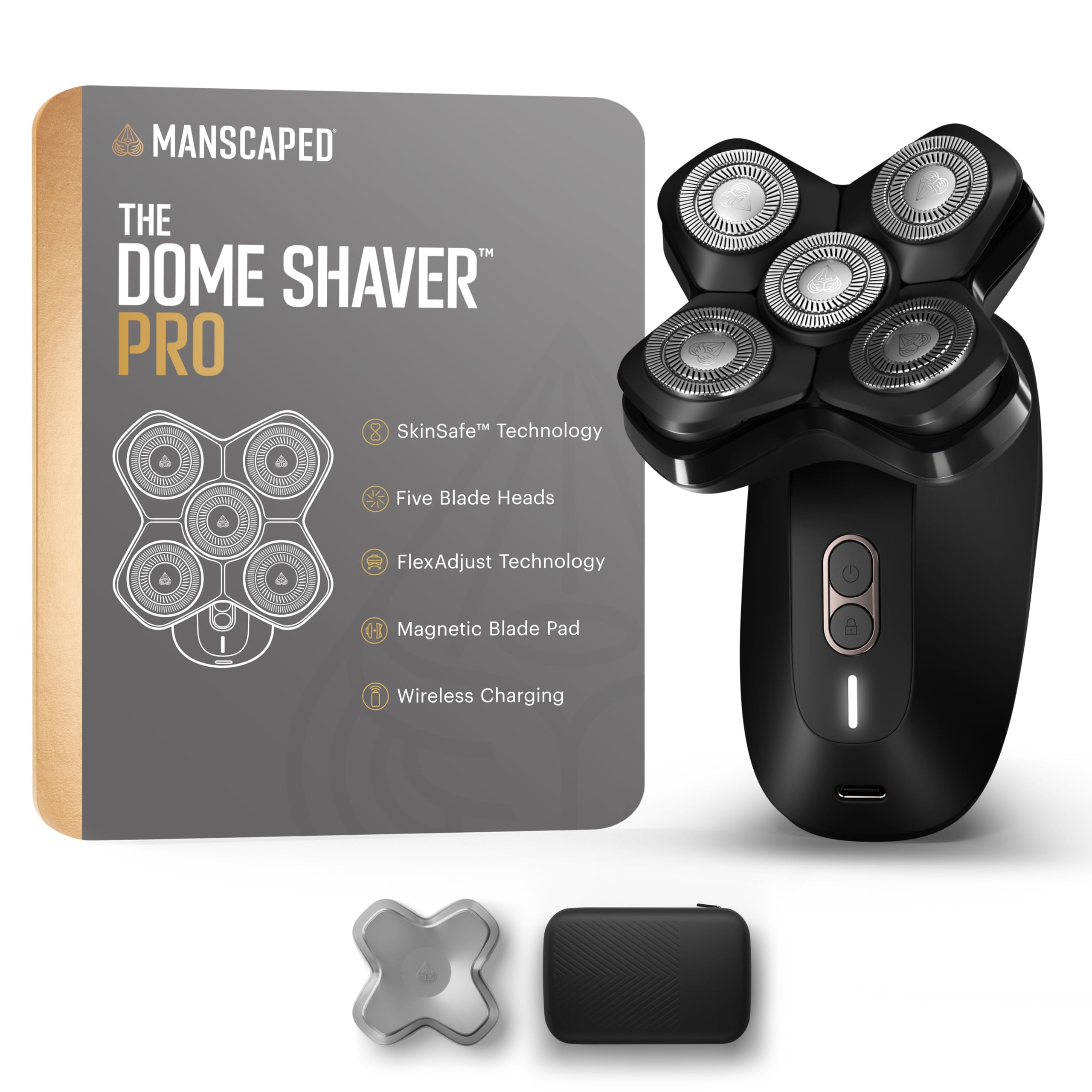 MANSCAPED® The Dome Shaver™ PRO Head Shaver for Bald Men – Five Rotary Blade Design with SkinSafe® & FlexAdjust Technology, Waterproof, USB-C & Wireless Charging Compatible with Travel Lock