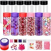 FoldTier 172 Pcs Valentine's Day Sensory Bottle Kit Include 13.5 oz Plastic Clear Container and Pom-pom Balls, Gitter Heart, Clay, Faux Rose and Tape Calm Down Jar Filler for Holiday Supply
