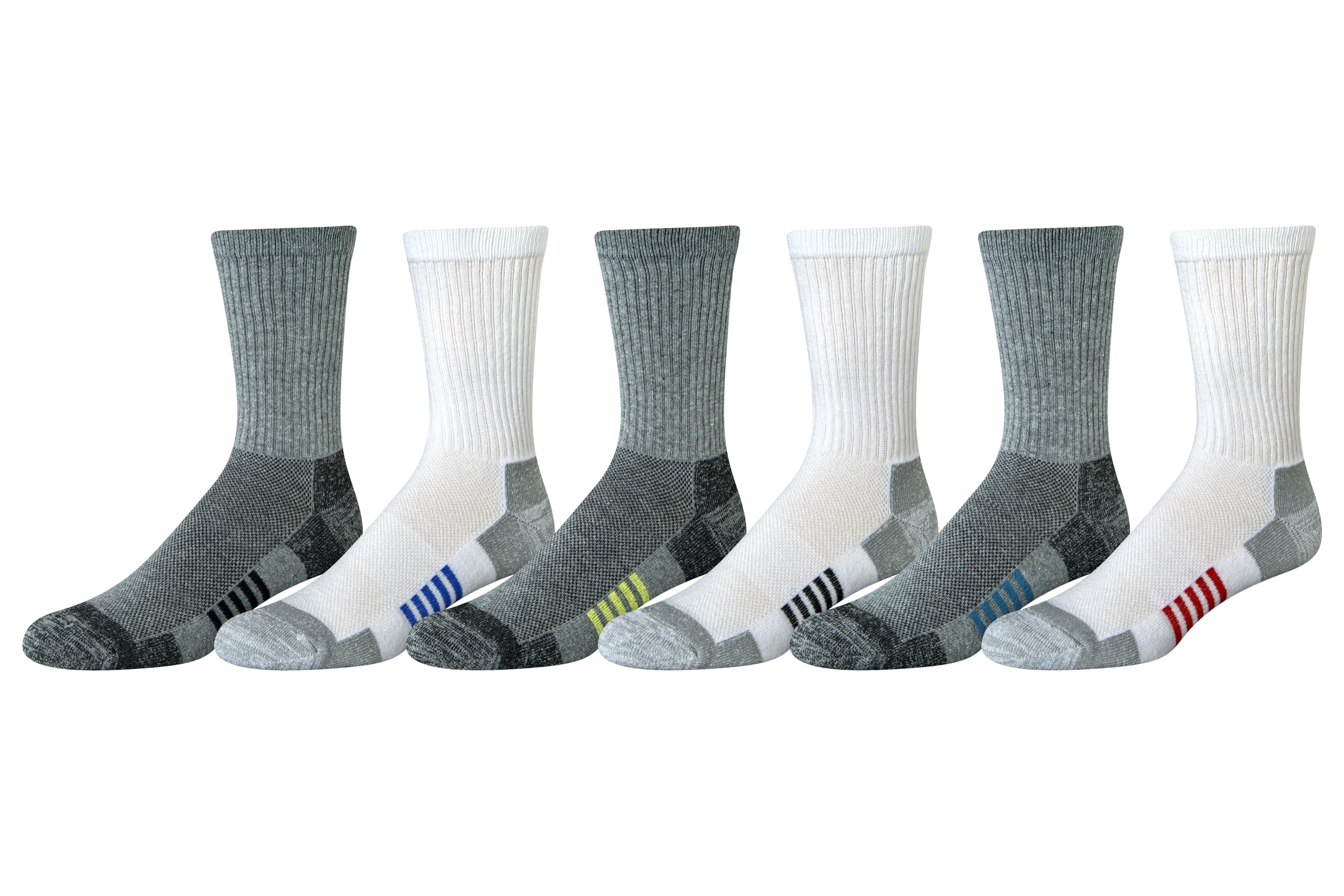 Photo 1 of Amazon Essentials Men's Performance Cotton Moisture Control Socks, Athletic Crew, Breathable, 6 Pairs, Grey/White, 8-12