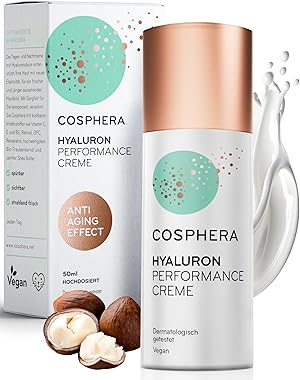 Cosphera - Hyaluron Performance Creme 50 ml - vegane Tages- und Nachtcreme hochdosiert für Gesicht, Hals, Dekolleté, Augen - Anti-Falten Feuchtigkeitsbehandlung für Frauen und Männer
