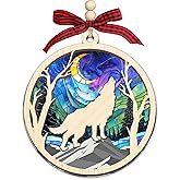 HEXMOZ Wolf Ornaments for Christmas Tree - Wolf Gifts for Men, Women - Animal Wildlife Christmas Ornaments, Wolves Animal Lovers Gift Ideas - Acrylic Wood Xmas Ornament Holiday Decorations 2025