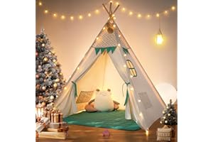 besrey Teepee Tent for Kids with Padded Mat&Light, Kids Tents Indoor Playhouse, Large Kids Tipi Tent, Playhouse for Toddler B
