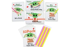Thigreact Valentines Day Gifts for Kids - 32 Valentines Mandalorian Baby Yo-da Grogu Card Bulk with Glow Sticks - Valentines Exchange Cards for Kids Toddlers Boys Classroom School Class