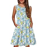 YOVION Girls Floral Dress Summer Boho Sleeveless A-Line Casual Beach Sundress with Pockets for 6-12 Y