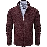 VtuAOL Men's Cardigan Sweaters Full Zip Sweaters Stand Collar Casual Knitted Cardigan with Pockets