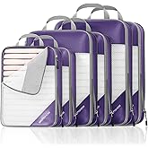 NICOSHOW Compression Packing Cubes 6 Set, Compressible Space-Saving Packing Cubes for Travel - Compression Bags, Luggage Organizer, Travel Essentials for Women, Purple