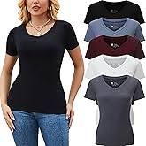 Vomidia 5 Pack Womens T Shirts Short Sleeve Basic Tees V Neck Fashion Tops Slim Fit Casual Summer Outfits Clothes 2026