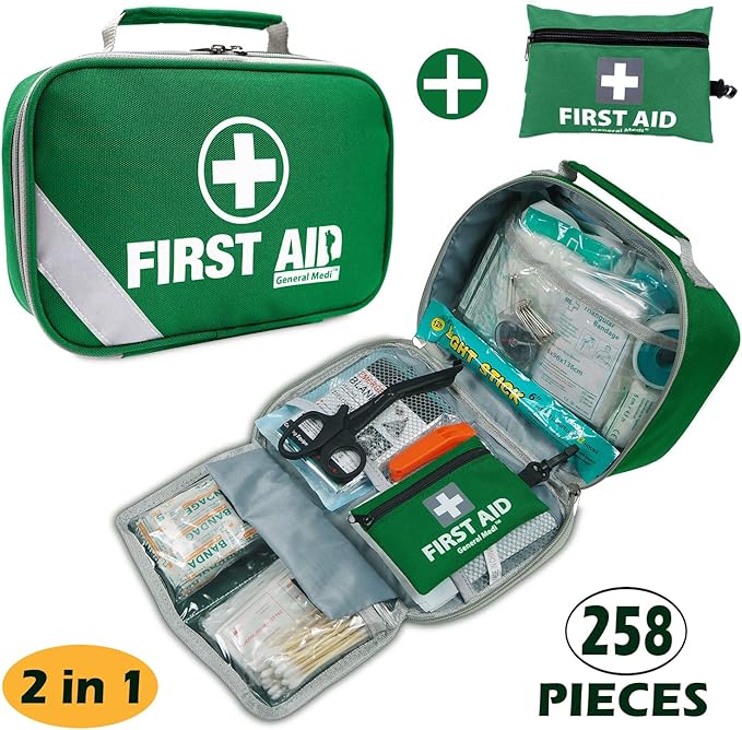 First Aid Kit (215 Pieces) + Bonus 43 Pieces Mini First Aid Kit