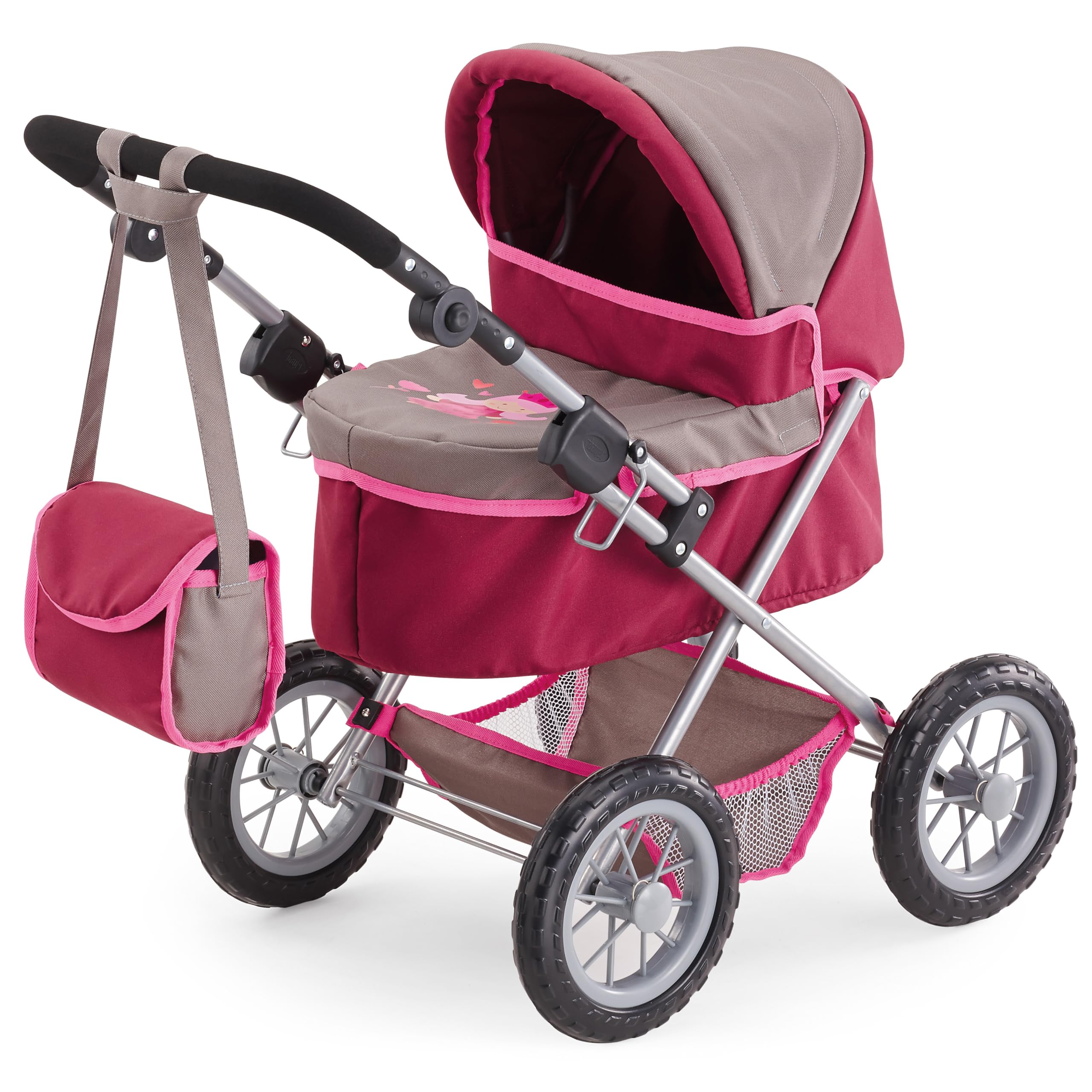 Bayer Design 13078AA Dolls pram stroller Trendy, height-adjustable handle, foldable, big wheels, bag, integrated basket - for girls and boys, 3+ age